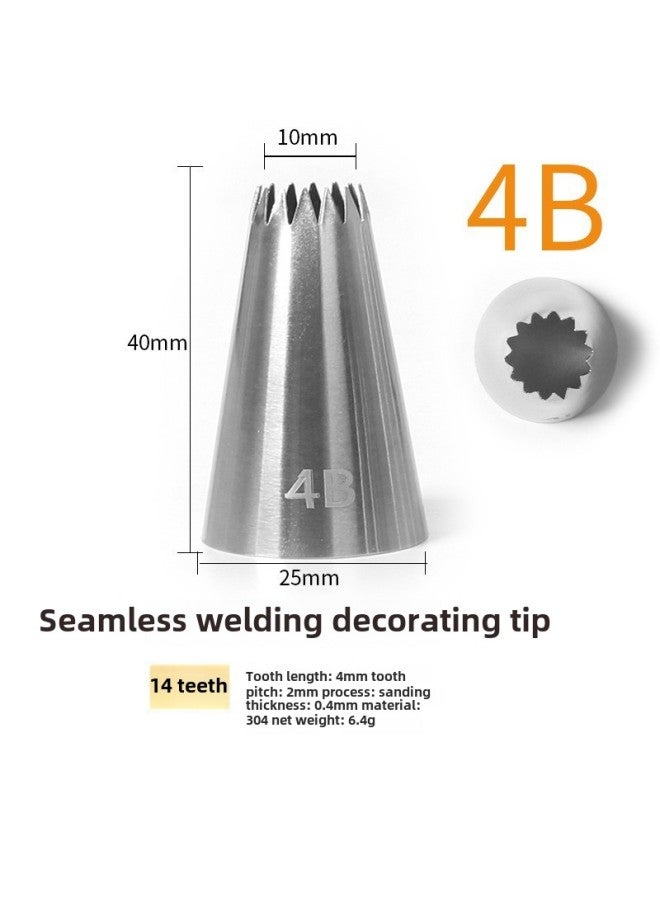 304 Stainless Steel Pastry Nozzle 6-tooth Belt Number Seamless Welding Cream Nozzle Large Cake Decorating Tool-Specifications:4B  - Image 1
