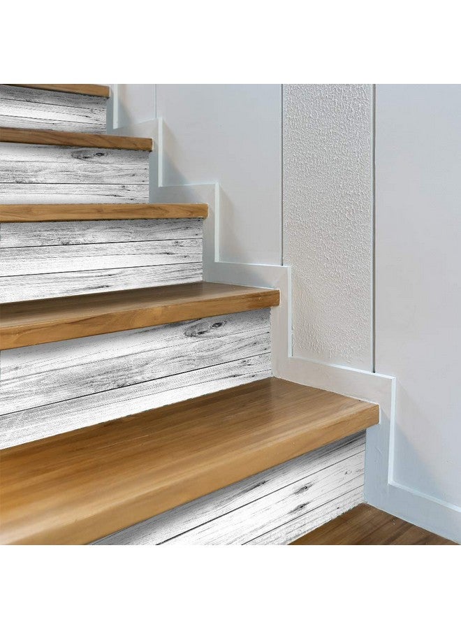funlife 13Pcs Farmhouse Style PVC Stair Sticker, Peel and Stick Staircase Decals, Self-Adhesive Waterproof Stair Riser Stickers, 39.37"x7.09" Rustic White Grey Wood Pattern - Image 4