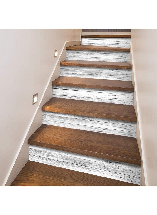 funlife 13Pcs Farmhouse Style PVC Stair Sticker, Peel and Stick Staircase Decals, Self-Adhesive Waterproof Stair Riser Stickers, 39.37"x7.09" Rustic White Grey Wood Pattern - Image 5