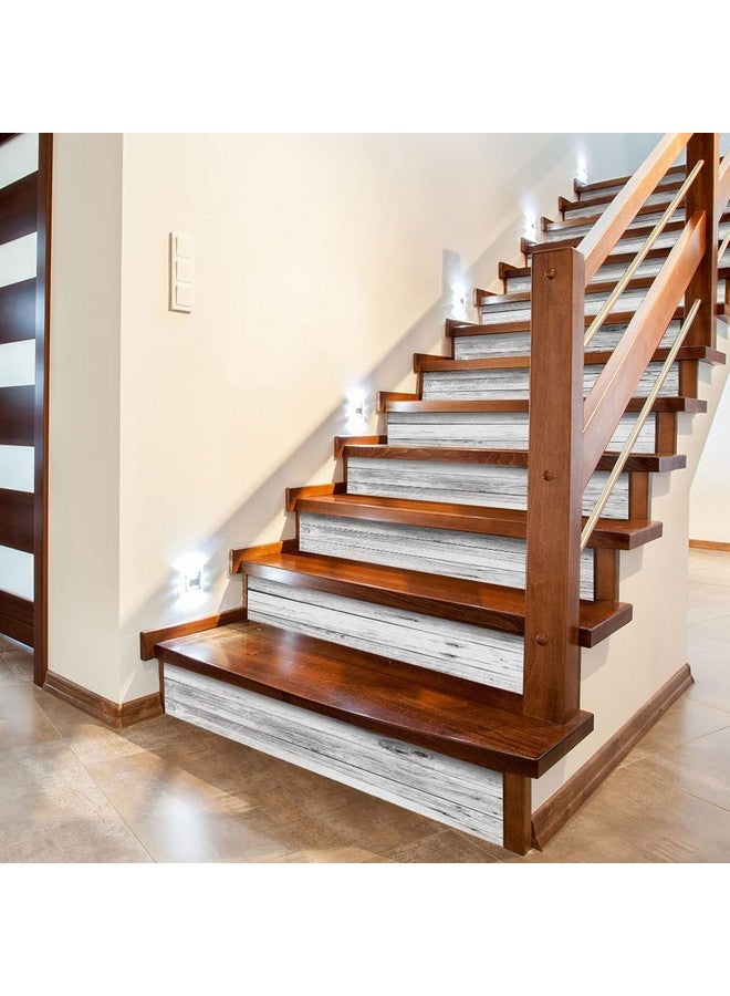 funlife 13Pcs Farmhouse Style PVC Stair Sticker, Peel and Stick Staircase Decals, Self-Adhesive Waterproof Stair Riser Stickers, 39.37"x7.09" Rustic White Grey Wood Pattern - Image 1