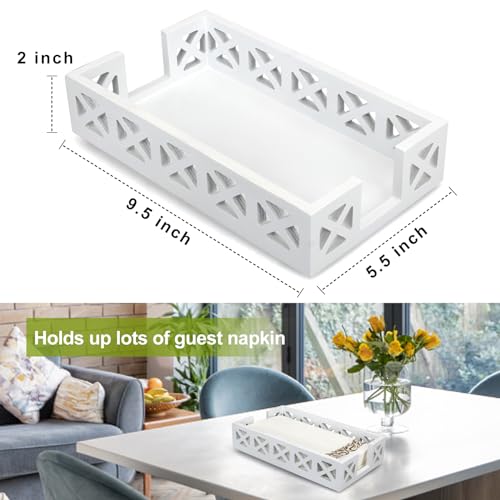 Renawe Guest Towel Holder Tray for Bathroom Napkin Holder Modern Disposable Hand Towel Holder Basket White Wooden Napkins Holder for Table Paper Rustic Bathroom Towel Tray Flat Wood Dinner Napkin Holder - Image 4
