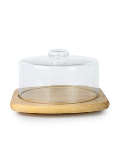 Billi Glass Cake Dome with Rubberwood Base – Glass Dome Reversible for Use as Salad Bowl, W28.5 x L28.5 x H16 cm