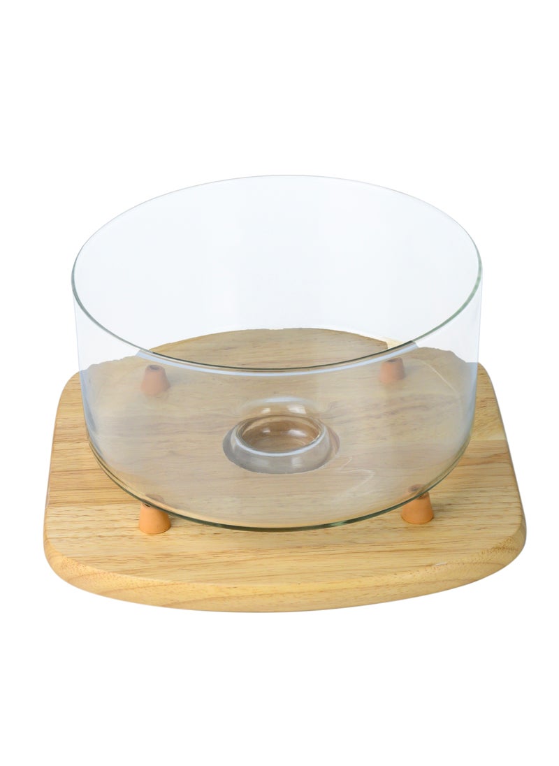 BILLI - Billi Glass Cake Dome with Rubberwood Base – Glass Dome Reversible for Use as Salad Bowl, W28.5 x L28.5 x H16 cm - Image 1