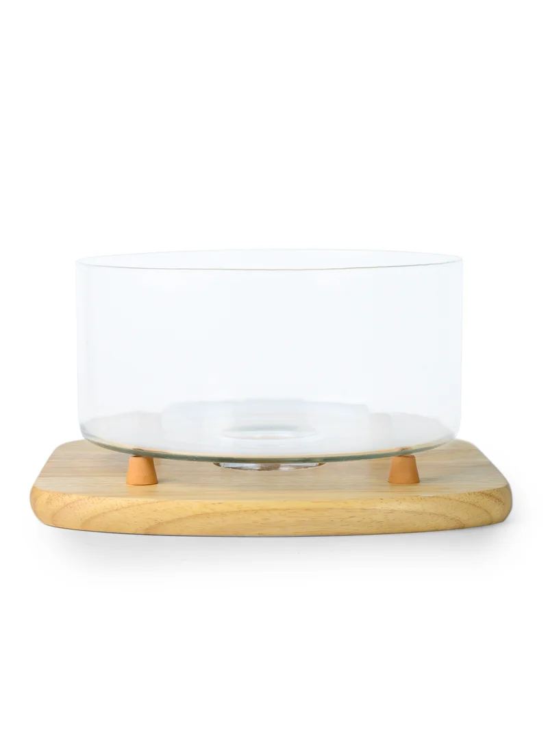 BILLI Billi Glass Cake Dome with Rubberwood Base – Glass Dome Reversible for Use as Salad Bowl, W28.5 x L28.5 x H16 cm