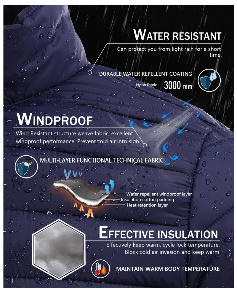 SPOSULEI Puffer Jacket for Men Packable Lightweight Winter Warm Down Jackets Coats Outdoor Insulated Water Resistant Travel Hiking Camping Jacket with Pockets DarkBlue M - Image 3