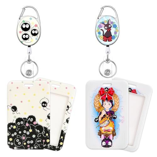 Pounchi Soot Sprite Retractable Badge Reels (2 Pack) with Cute Name Tag Badge Holder (2 Pack) Cute Anime ID Badge Holders Nursing Badge Reel Badge Clip Gifts for Teens Kids - Image 1