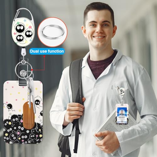 Pounchi Soot Sprite Retractable Badge Reels (2 Pack) with Cute Name Tag Badge Holder (2 Pack) Cute Anime ID Badge Holders Nursing Badge Reel Badge Clip Gifts for Teens Kids - Image 4