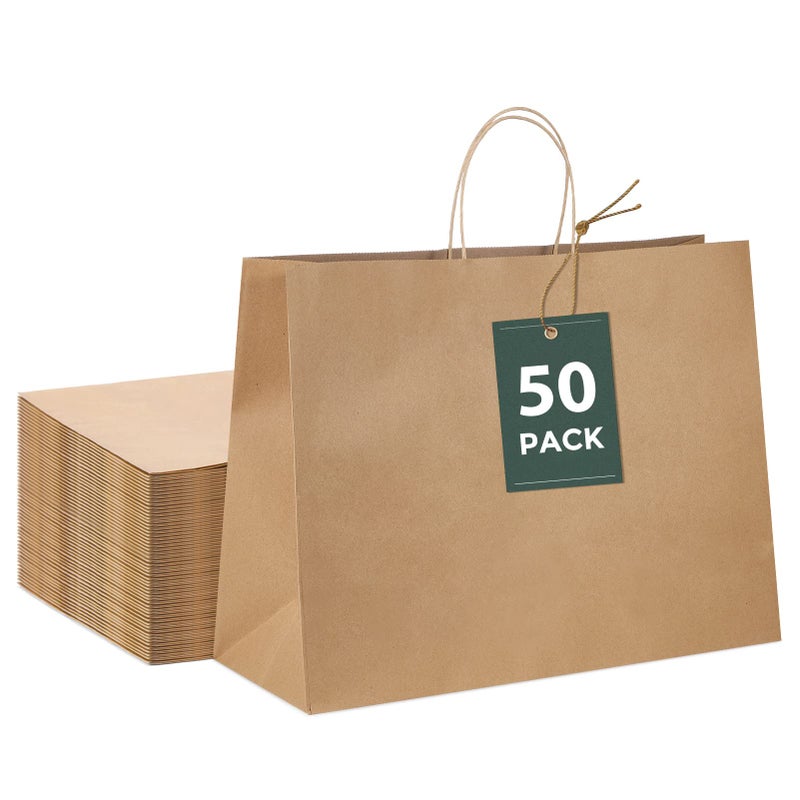 GSSUSA 16x6x12 Large Brown Paper Bags with Handles 50Pcs Kraft Paper Gift Bags Bulk Bags for Small Business Grocery  Retail Boutique Shopping Merchandise Packaging