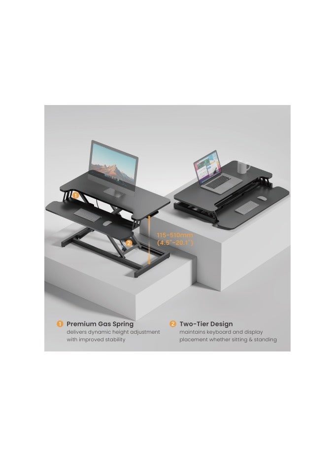 نيوستار حامل مكتب جلوس-وقوف نيوستار مع صينية لوحة مفاتيح، سطح 31.5″×15.7″، ارتفاع قابل للتعديل من 4.5-20.1″ (115-510 - Image 3
