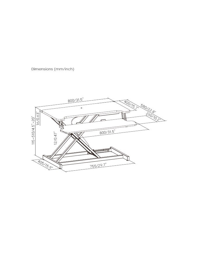 نيوستار حامل مكتب جلوس-وقوف نيوستار مع صينية لوحة مفاتيح، سطح 31.5″×15.7″، ارتفاع قابل للتعديل من 4.5-20.1″ (115-510 - Image 5