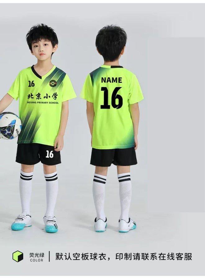7701 Fluorescent Green Suit Summer Children's Football Clothes Suit Customized Boys' Primary School Students' Competition Team Clothes Girls' Training Clothes Quick-dry Football Clothes