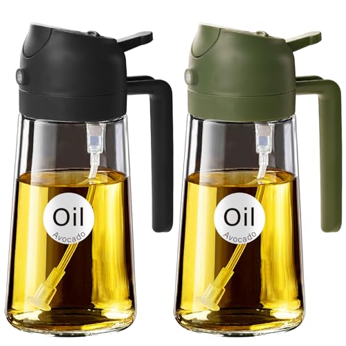 ‎YARRAMATE YARRAMATE 2Pcs 16oz470ml Glass Olive Oil Sprayer for Cooking with Stickers 2 in 1 Oil Dispenser for Kitchen Gadgets Food Grade Premium Spray Bottle for Salad BBQ BlackOliveGreen - Image 1