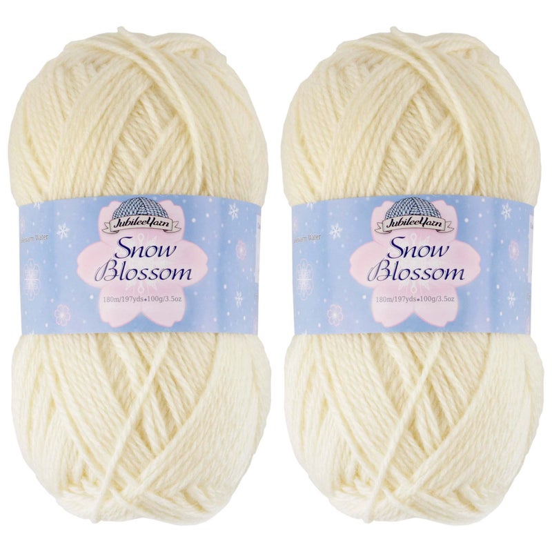 BambooMN JubileeYarn Snow Blossom Yarn  DK Superwash Wool  French Vanilla  2 Skeins