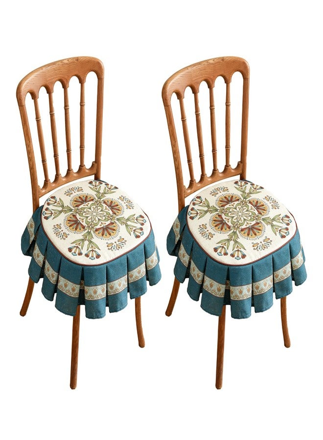 patdrea Pack of 2 Chair Cushions for Dining Chairs with Ruffled, Blue Wensel Floral Seat Cushion with Ties,Non Slip Chair Pads Decor for Bar Stool Cushions, Indoor Kitchen Chairs, 17.7"x17.7" - Image 1