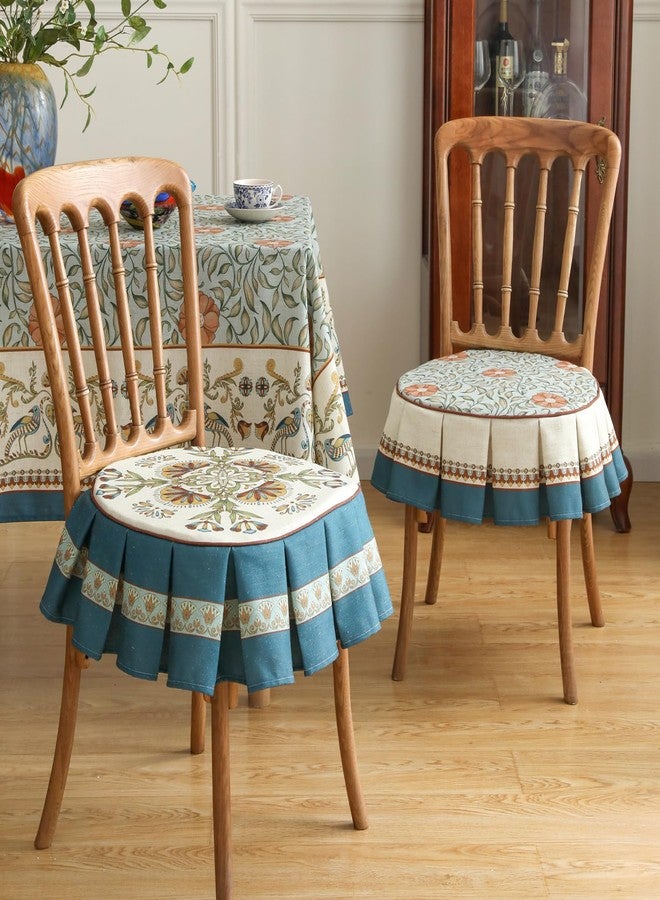 patdrea Pack of 2 Chair Cushions for Dining Chairs with Ruffled, Blue Wensel Floral Seat Cushion with Ties,Non Slip Chair Pads Decor for Bar Stool Cushions, Indoor Kitchen Chairs, 17.7"x17.7" - Image 2