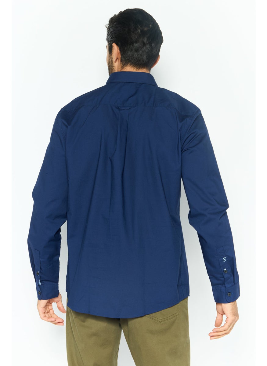 ESPRIT Men Regular Fit Solid Long Sleeves Casual Shirt, Navy  - Image 4