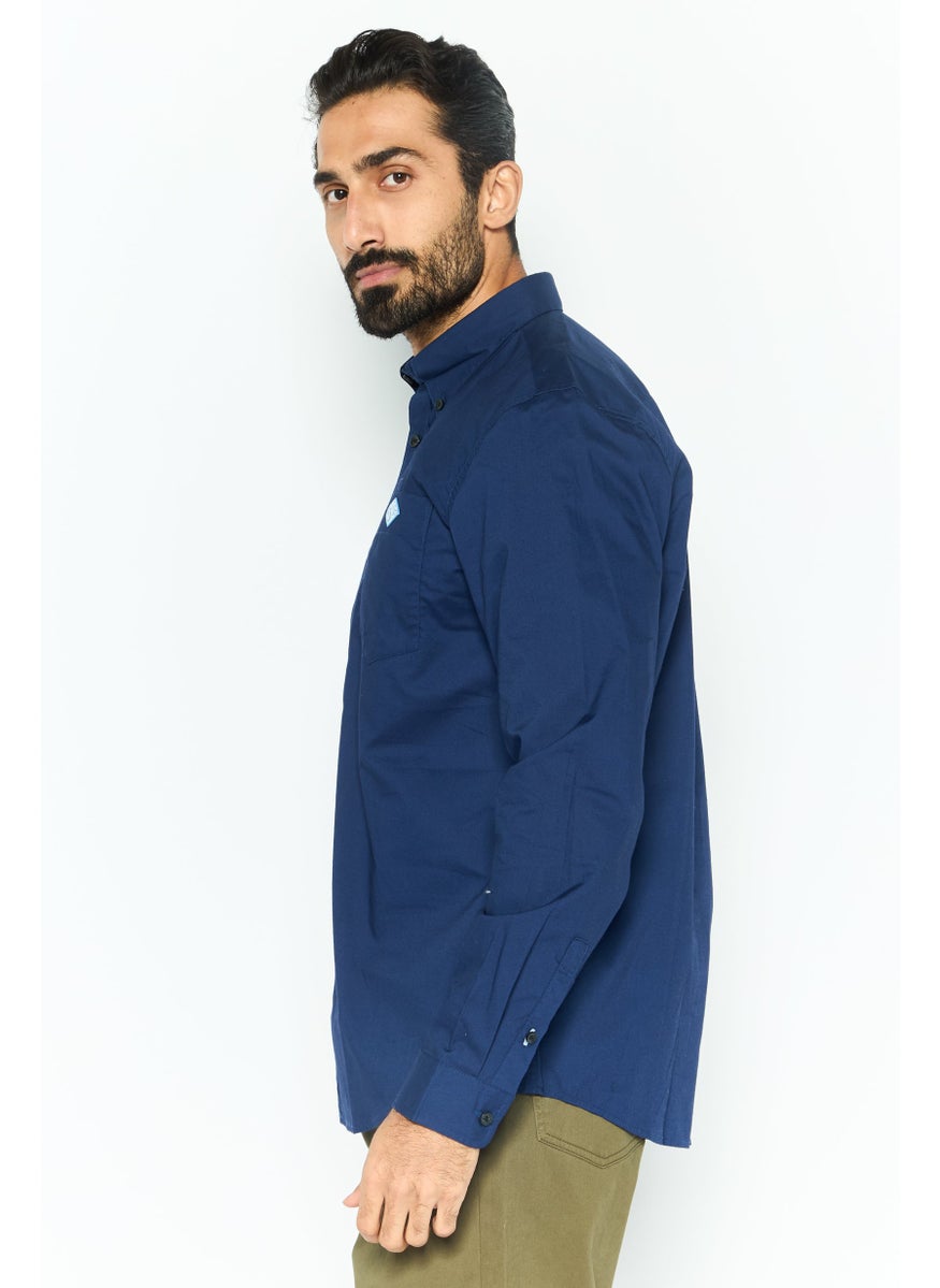 ESPRIT Men Regular Fit Solid Long Sleeves Casual Shirt, Navy  - Image 3