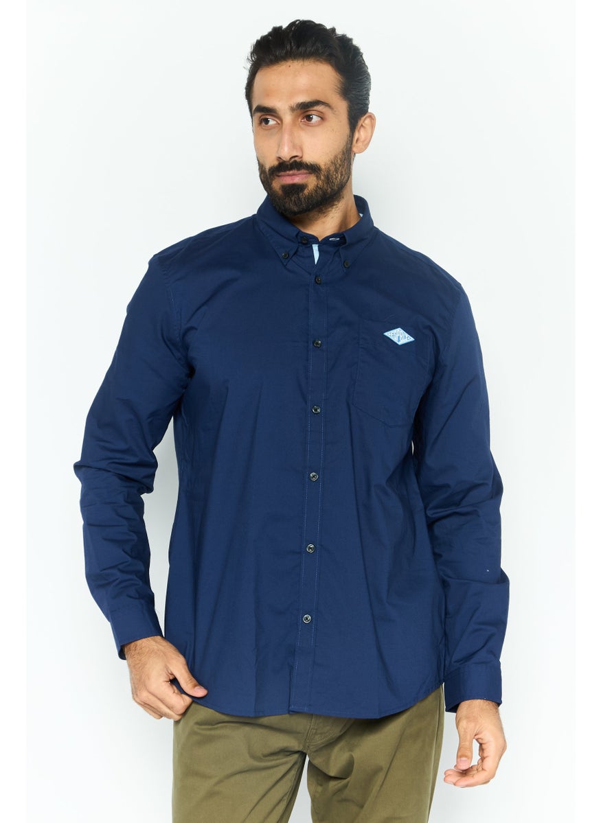 ESPRIT Men Regular Fit Solid Long Sleeves Casual Shirt, Navy  - Image 1