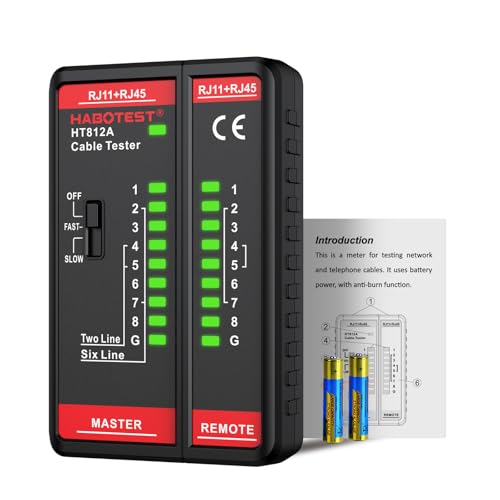 HABOTEST جهاز اختبار كابل الشبكة، HABOTEST HT812A مع منفذ RJ45 RJ11، أداة اختبار كابل الإيثرنت، مكبر صوت، كواكس، فيديو، وبيانات بسرعات سريعة/بطيئة، اختبار استمرارية خط الهاتف 60V لكابلات CAT5/CAT5E/CAT6/CAT6A - Image 1