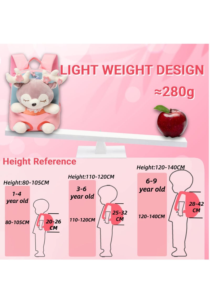 KASTWAVE Little Doll Stuffed Animal kids Plush Backpack, Lovely Toddler Backpack, Cartoon Preschool Purse for Kids, Suitable for  2-6 Years Girl Boy (Pink) - Image 5