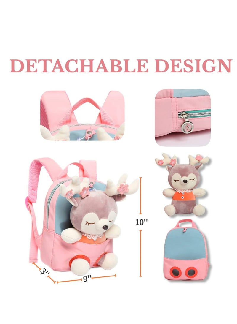 KASTWAVE Little Doll Stuffed Animal kids Plush Backpack, Lovely Toddler Backpack, Cartoon Preschool Purse for Kids, Suitable for  2-6 Years Girl Boy (Pink) - Image 4