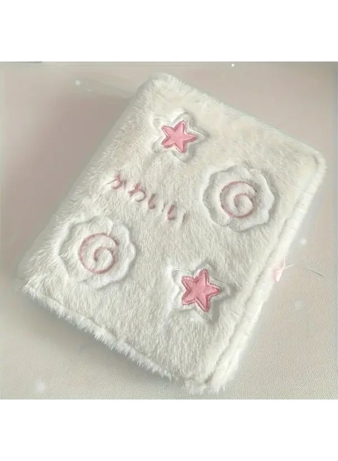White A5 Plush Photocard Binder Set 6 Ring Photo Album With 20 Inner Pages For 3 Inch Card Collector Storage - Image 1