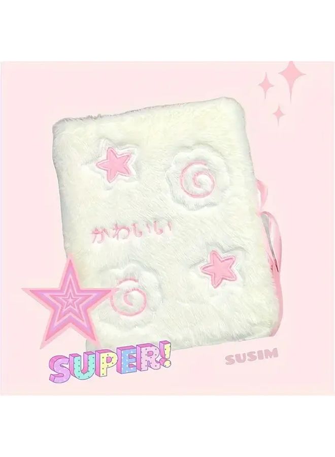 White A5 Plush Photocard Binder Set 6 Ring Photo Album With 20 Inner Pages For 3 Inch Card Collector Storage - Image 3