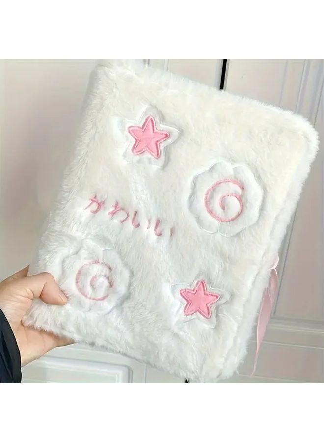 White A5 Plush Photocard Binder Set 6 Ring Photo Album With 20 Inner Pages For 3 Inch Card Collector Storage - Image 2