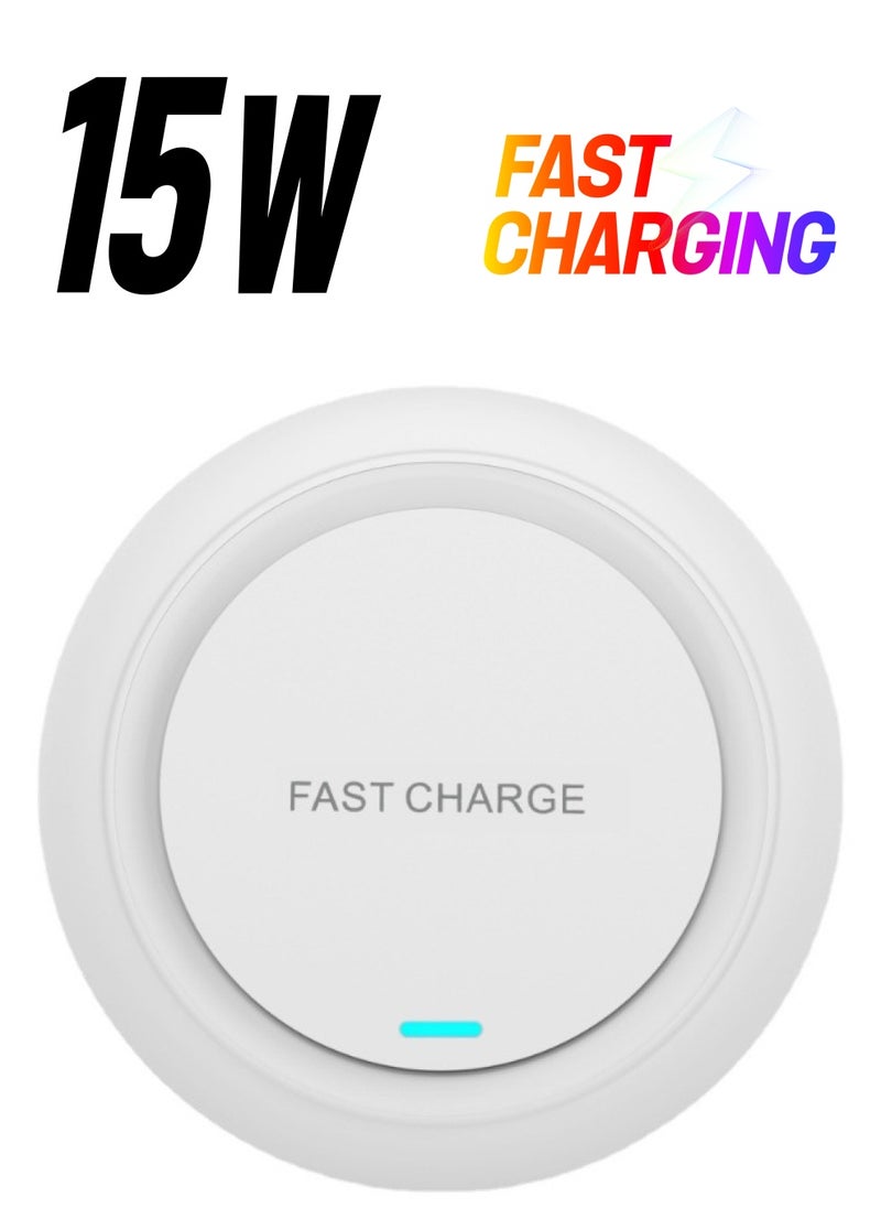 Generic - Slim Wireless Charger, 15W Max Fast Wireless Charging，Compatible with iPhone 14/13/12/12 Pro Max/12 Mini/11/XR/X/8 Plus, Samsung Galaxy S23/S22/S21/S20 Ultra/S10/S9/Note 10（White) - Image 1