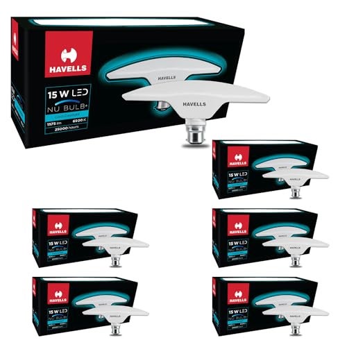 Havells T Shape Led NU Bulb 15W B22 Base|14% Wider Light Spread|100 Lumens Per Watt|Inbuilt 4.0Kv Surge Protection| 320 Degree Rotation For Multiple Applications (6500K,Cool Day Light) - Pack Of 6 - Image 1