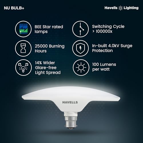 Havells T Shape Led NU Bulb 15W B22 Base|14% Wider Light Spread|100 Lumens Per Watt|Inbuilt 4.0Kv Surge Protection| 320 Degree Rotation For Multiple Applications (6500K,Cool Day Light) - Pack Of 6 - Image 5