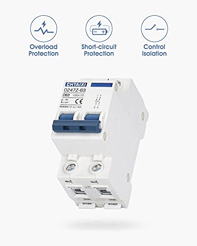 CHTAIXI DC Miniature Circuit Breaker, 2 Pole 1000V 63 Amp Isolator for Solar PV System, Thermal Magnetic Trip, DIN Rail Mount, Chtaixi DC Disconnect Switch C63 - Image 3