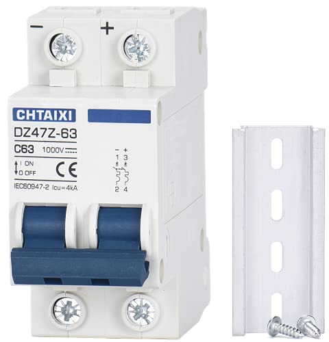 CHTAIXI DC Miniature Circuit Breaker, 2 Pole 1000V 63 Amp Isolator for Solar PV System, Thermal Magnetic Trip, DIN Rail Mount, Chtaixi DC Disconnect Switch C63 - Image 1