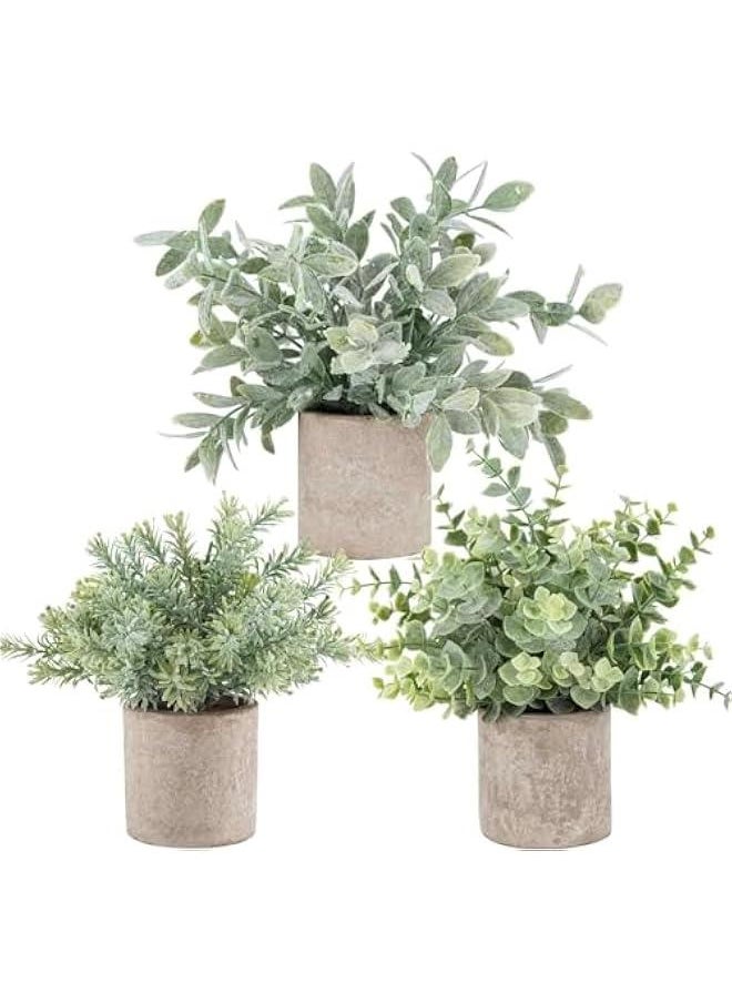 MIXDE 3 Pack Mini Potted Fake Plants Artificial Plastic Eucalyptus Plants Topiaries for Home Office Desk Farmhouse Room Decor  - Image 1