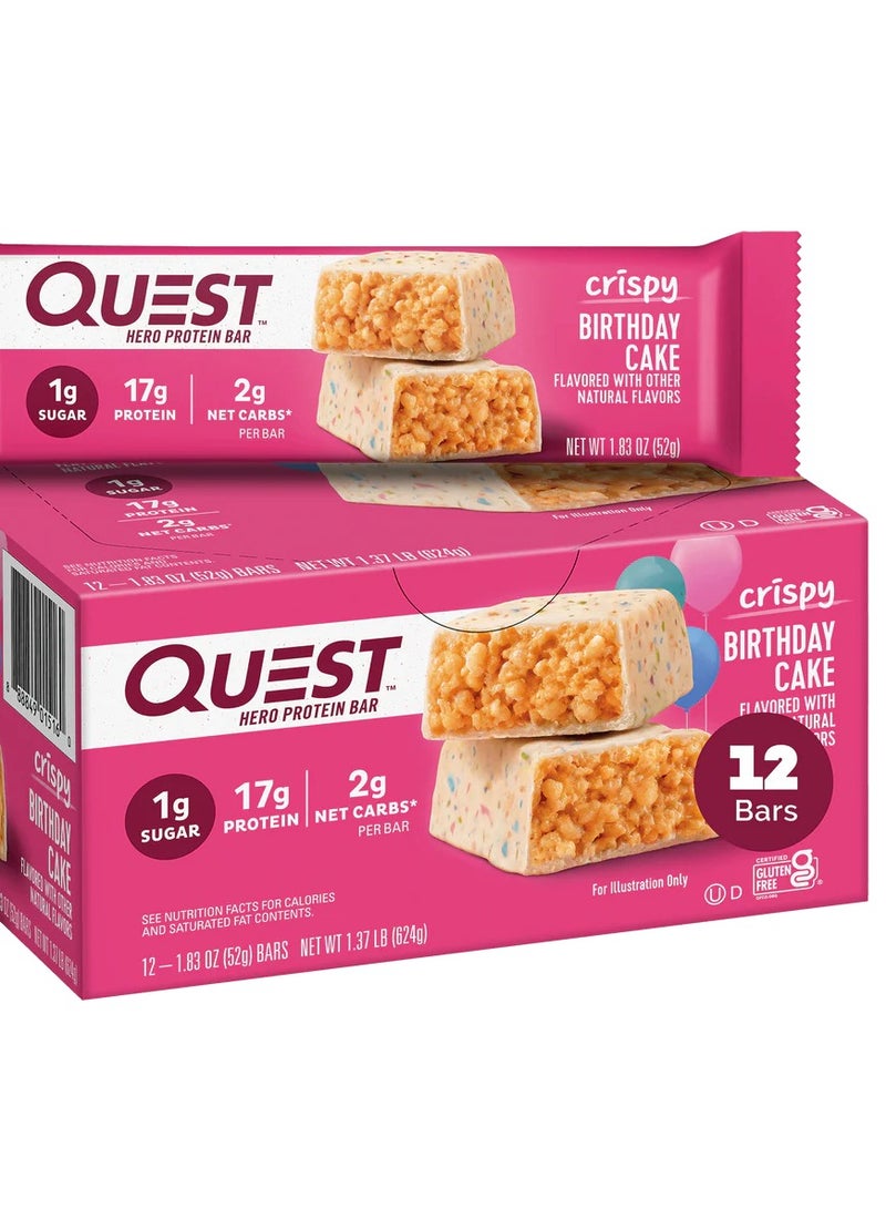 Quest Nutrition Quest Hero Protein Bar – Birthday Cake Flavor, High Protein, Low Sugar, Gluten-Free, 60g (Box of 12 Bars) - Image 1