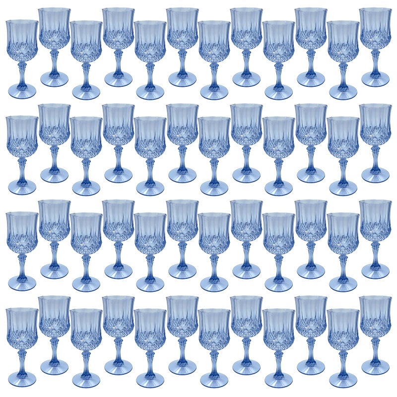LEYIQU Blue Plastic Wine GlassesPlastic Goblets for PartiesDrinking Glasses for Wedding Reception Grand Event Party Supplies 48 Blue