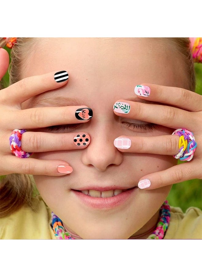 maycreate - ® 120 Pieces Girls Press On Nails Fake Nails Artificial Nails Children Full Cover Short False Fingernails For Girls Kids Nail Design Decoration (Nt 301) - Image 1