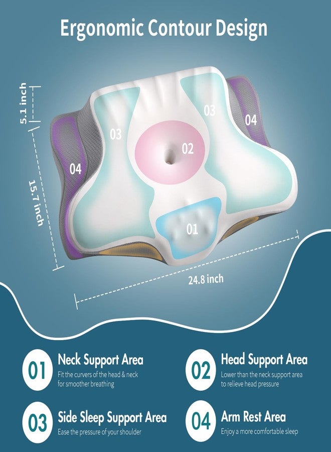 Ylekto Cervical Neck Pillow for Pain Relief - Ergonomic Memory Foam Pillows for Sleeping, Cooling Side Sleeper Pillow for Neck Support, Contour Orthopedic Bed Pillow for Back Stomach Sleepers - Image 3