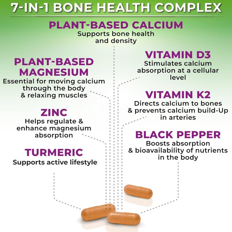 Supplements Studio كالسيوم نباتي 500 ملغ أكوامين كالسيوم مغنيسيوم زنك D3 مع فيتامين K2 كركم عضوي دعم صحة العظام والعضلات تعزيز المناعة للنساء والرجال 90 حبة - Image 4
