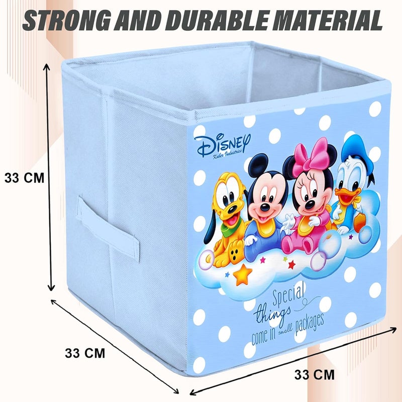 Kuber Industries Foldable Boxes For Storage Multipurpose Storage Organizer For Clothes Wardrobe Closet Toys Books Disney Baby Team Mickey Print Undergarment Organizer Basket Royal Blue - Image 3