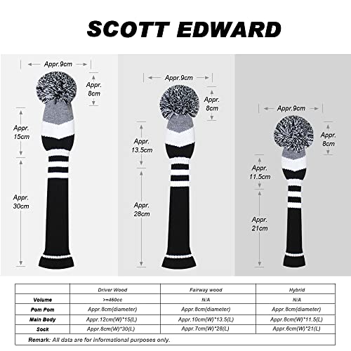Scott Edward Knitted Golf Head Covers 4PCS Handmade Fit Well for Driver and Fairway Woods with Long Neck Pom Pom Golf Club Headcovers Set - Image 3