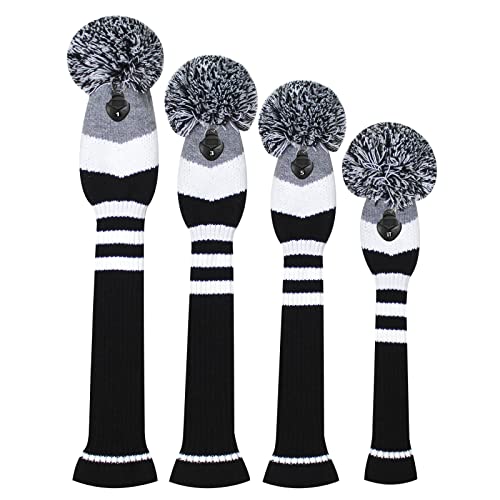 Scott Edward Knitted Golf Head Covers 4PCS Handmade Fit Well for Driver and Fairway Woods with Long Neck Pom Pom Golf Club Headcovers Set - Image 2