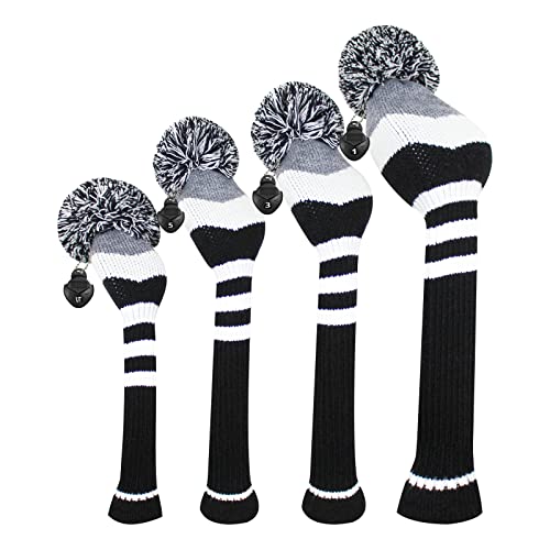 Scott Edward Knitted Golf Head Covers 4PCS Handmade Fit Well for Driver and Fairway Woods with Long Neck Pom Pom Golf Club Headcovers Set - Image 1