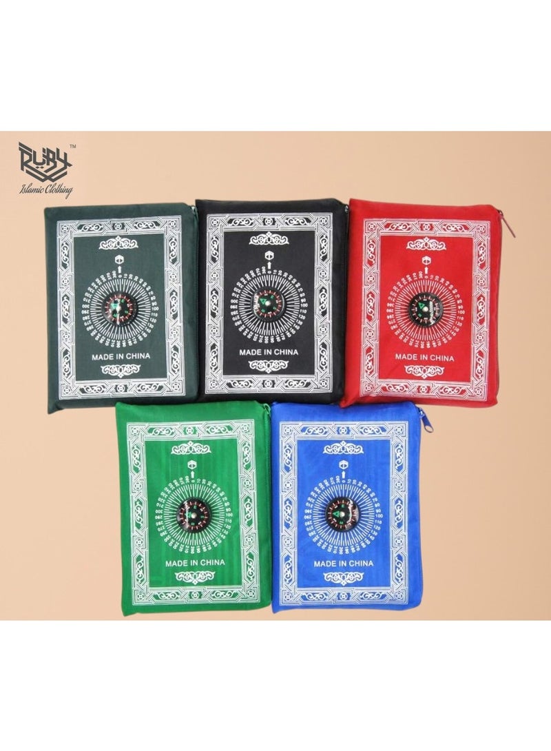 روبي للملابس الإسلامية سجادة صلاة سفر، سجادة صلاة محمولة من البوليستر مع بوصلة، سجادة صلاة مقاومة للماء 60x100 سم (5 قطع) - Image 1