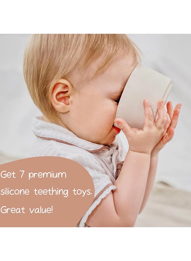 Moonkie أكواب التكديس من Moonkie للأطفال | لعبة تعليمية آمنة من السيليكون الناعم | طقم 7 قطع للتكديس والتسنين | مناسبة من عمر 6 أشهر فما فوق - Image 5