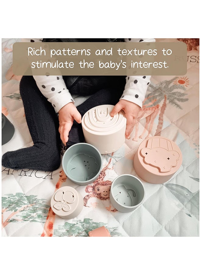 Moonkie أكواب التكديس من Moonkie للأطفال | لعبة تعليمية آمنة من السيليكون الناعم | طقم 7 قطع للتكديس والتسنين | مناسبة من عمر 6 أشهر فما فوق - Image 3