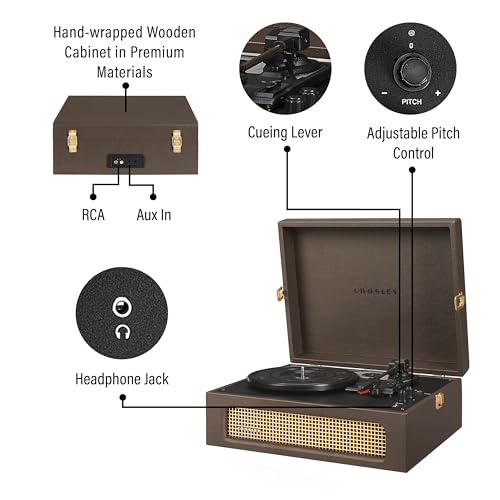 Crosley CR8017B-CO Voyager Vintage Portable Vinyl Record Player Turntable with Bluetooth in/Out and Built-in Speakers, Cocoa - Image 3