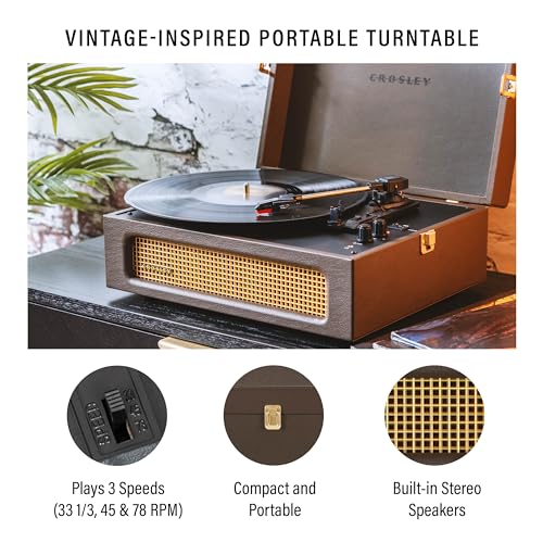 Crosley CR8017B-CO Voyager Vintage Portable Vinyl Record Player Turntable with Bluetooth in/Out and Built-in Speakers, Cocoa - Image 2