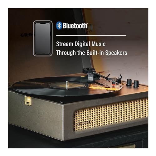 Crosley CR8017B-CO Voyager Vintage Portable Vinyl Record Player Turntable with Bluetooth in/Out and Built-in Speakers, Cocoa - Image 4