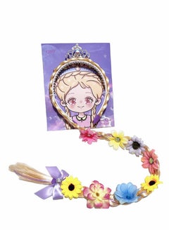 Princess Rapunzel Wig for Girls Rapunzel Long Braided Blonde Wig with Tiara Flowers Crown Butterfly Pin Rapunzel Toys Birthday Gifts Kids Rapunzel Dress up Accessories (FLOWERS RANDOM)